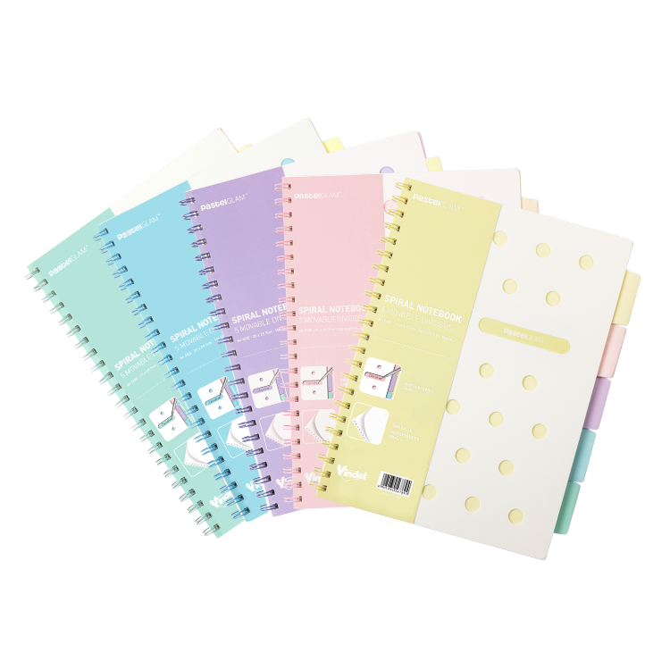 Spiral Notebooks with 4 Dividers, A5, PastelGLAM